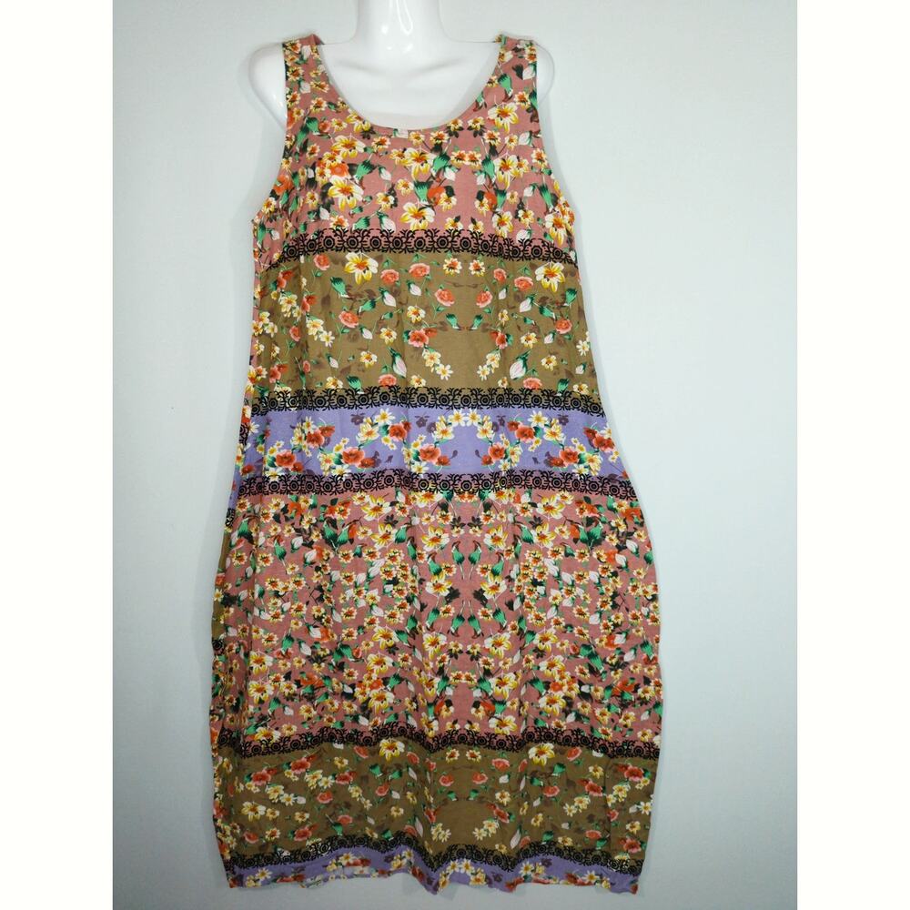 Sheilay Ditsy Floral Multicolor sleeveless Shift Maxi Bohemian Dress LARGE NWT